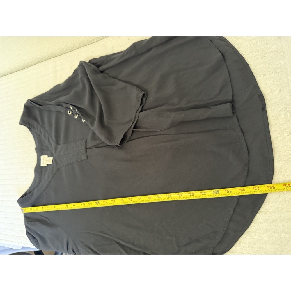 Chico's Black Blouse Size 3 XL V-Neck Lace Up Sleeve Boho Casual Top - Picture 7 of 14